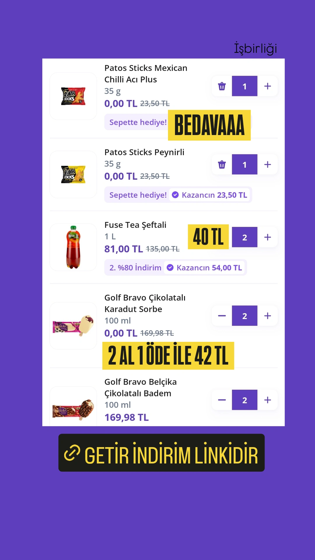 BEDAVAAAA Cips alıyoruz 
Fuse tea 40 TL
Golf'ün magnumları 42 TL - Görsel 1