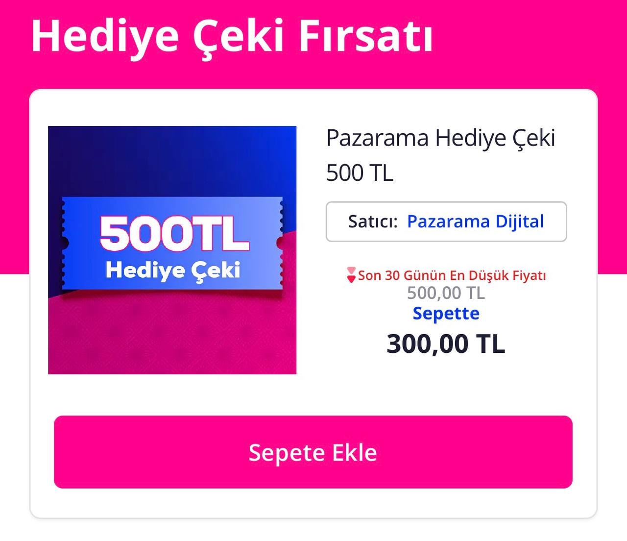 Pazarama 500 TL hediye çeki 300 TL - Görsel 1