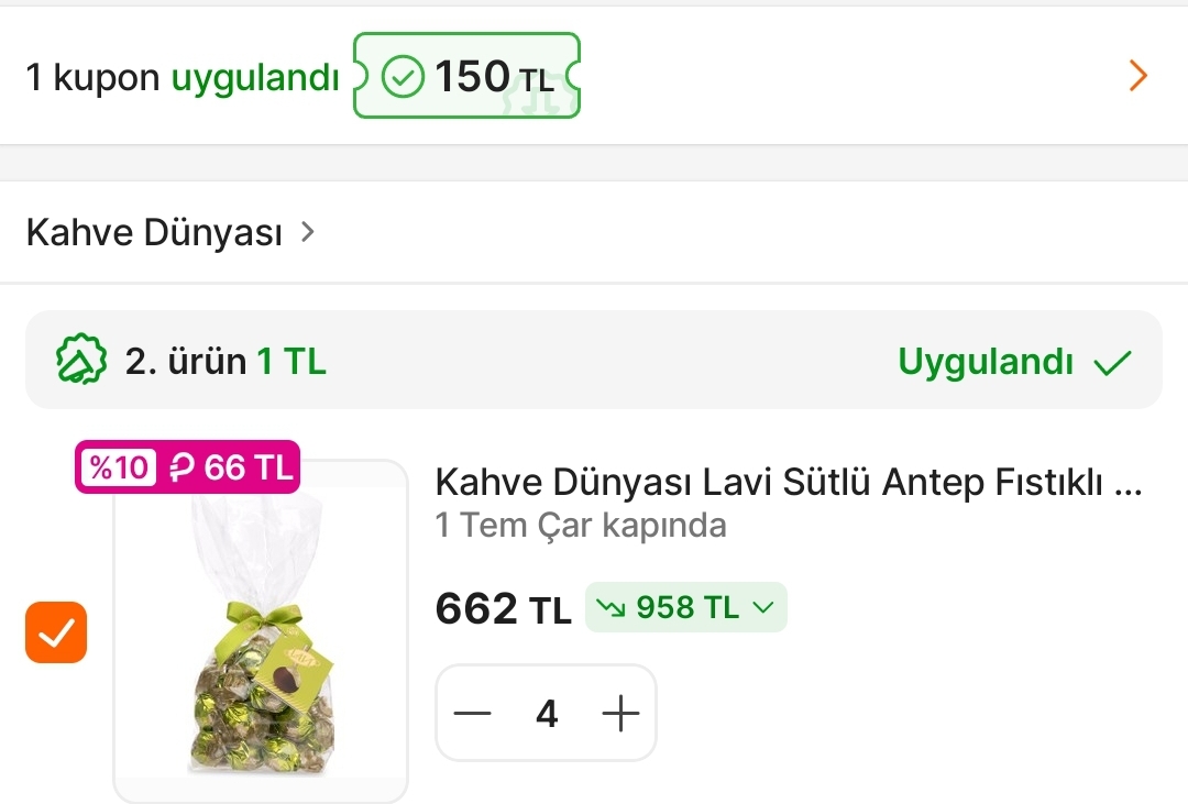 Kahve Dünyası 2. Ürün 1 TL + 150 TL kod fırsatı - Görsel 1