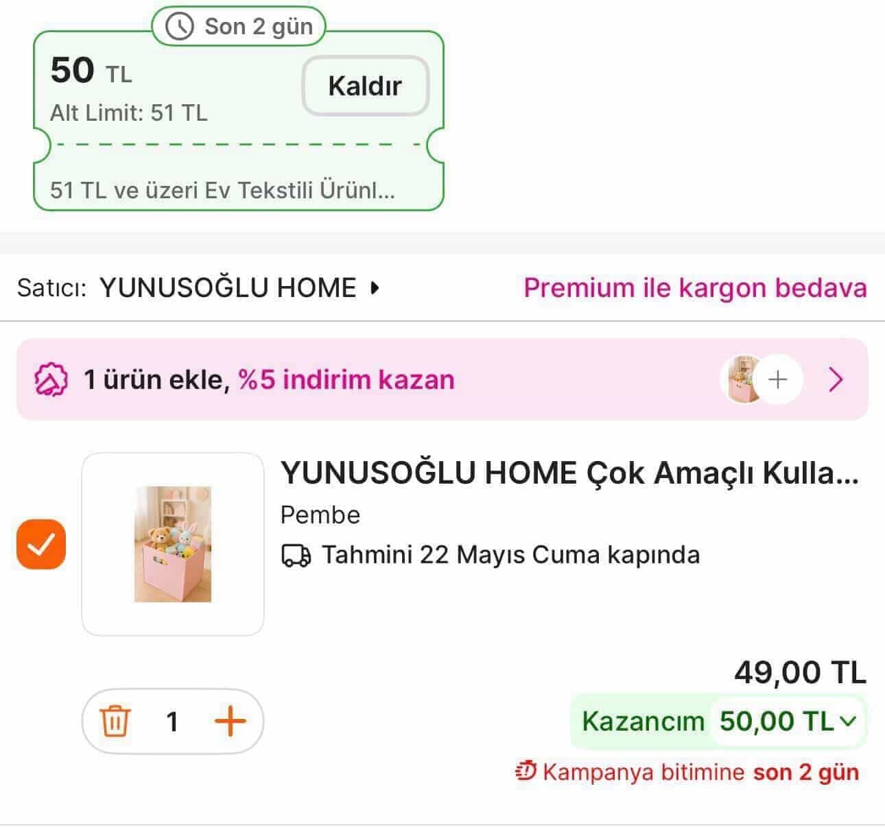 Hepsiburada Alt limitsiz 50 TL kupon geldi2 adet harf balon 60 TLZikirmatik 11 TLOrganizer 49 TL - Görsel 1