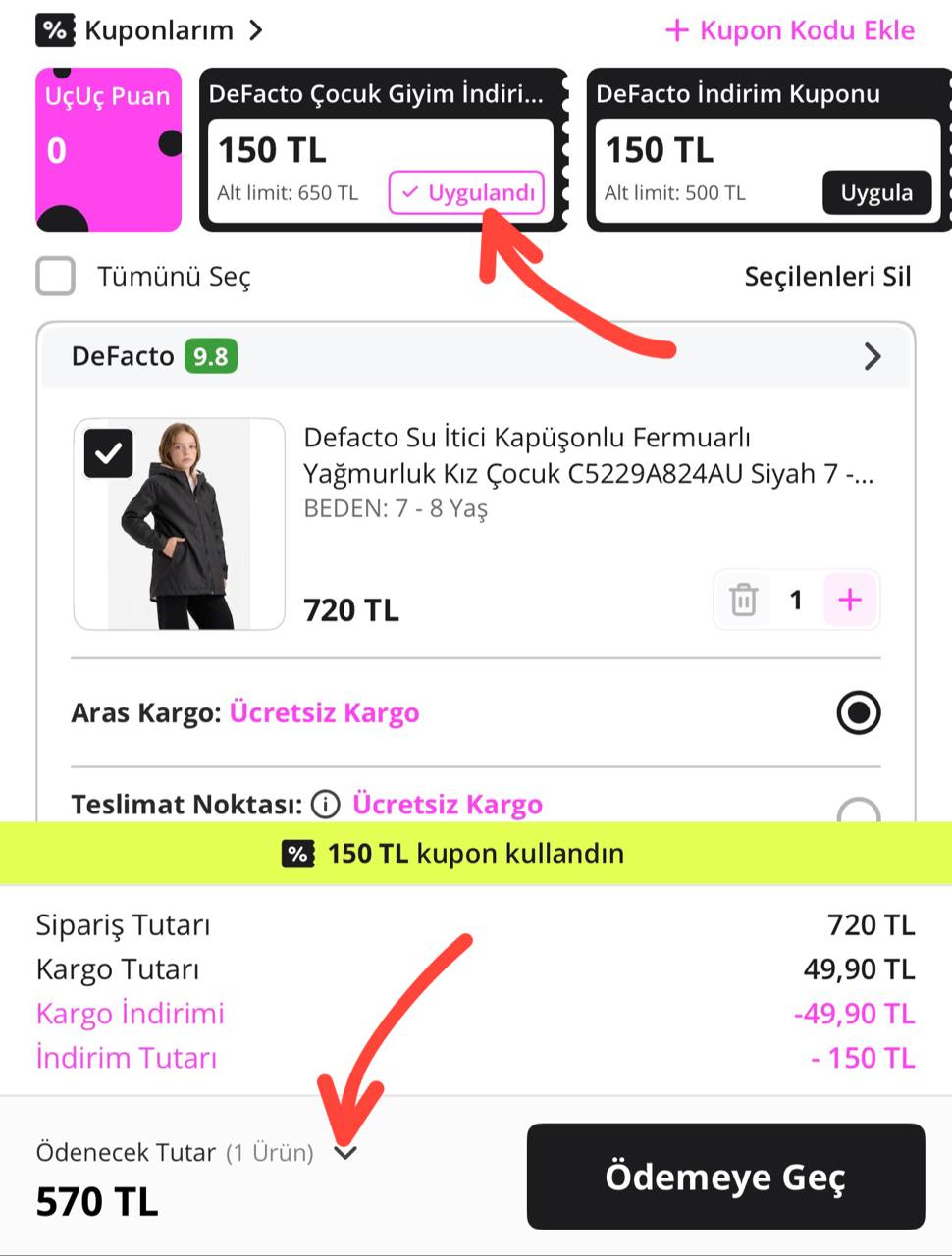 N11 tık hızında kuponlar aktif Defacto 500/150 kupon geldi - Görsel 2