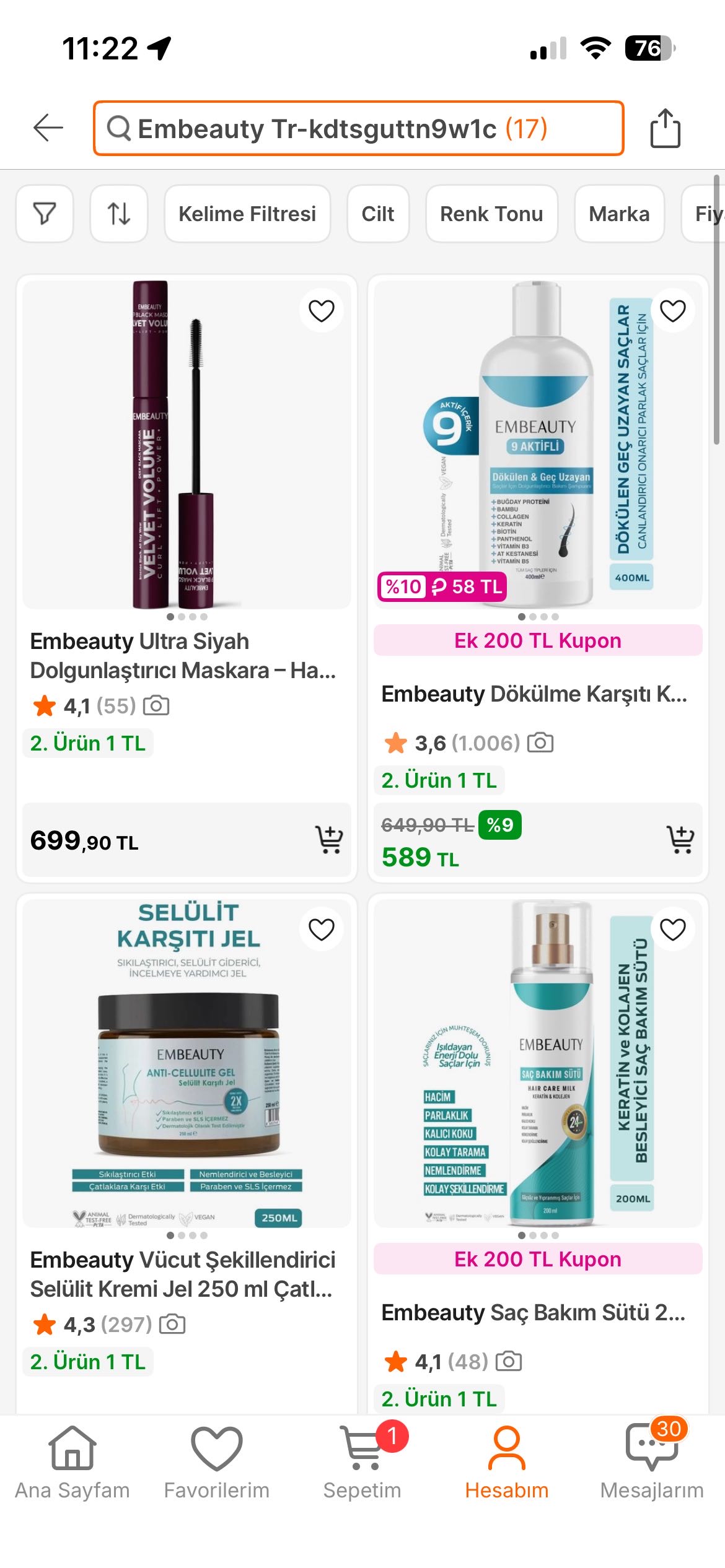 Hepsıburada EMBEAUTY de. 2.ÜRÜN 1 TL