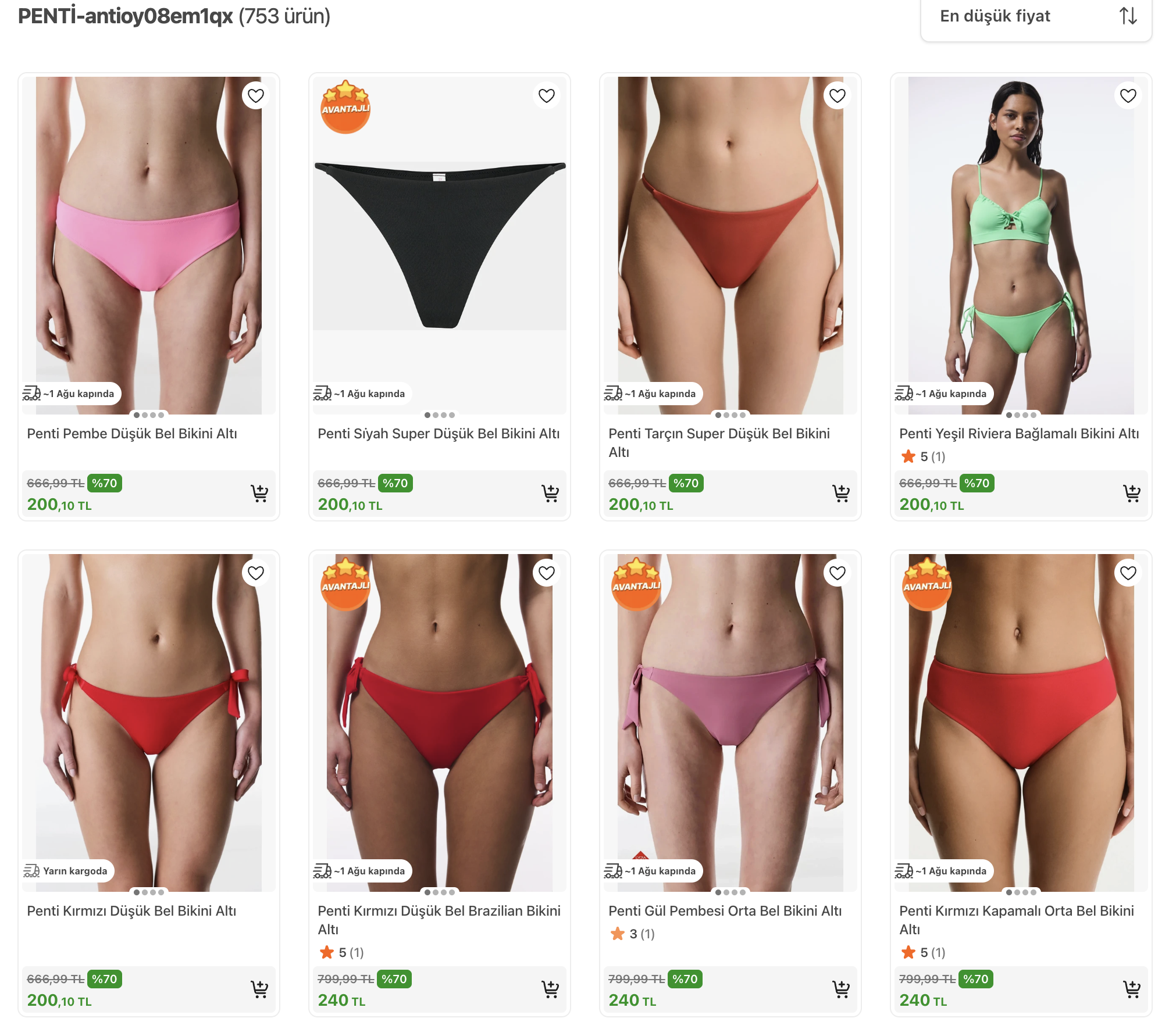 Penti Plaj ürünleri %50 indirim. erkek şort 400TL bikini altı 200TL
