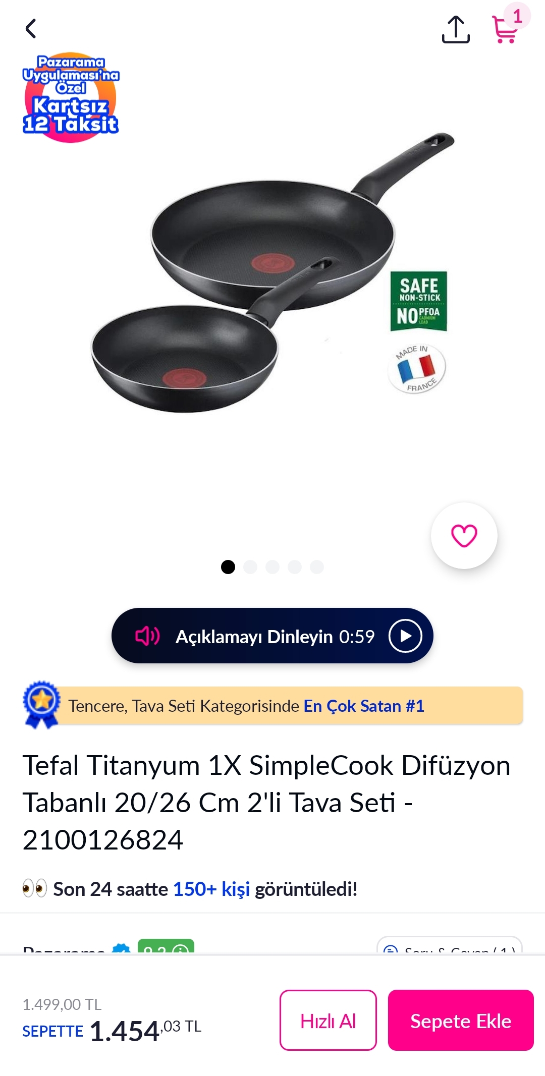 Tefal Titanyum 1X SimpleCook Difüzyon Tabanlı 20/26 Cm 2'li Tava Seti