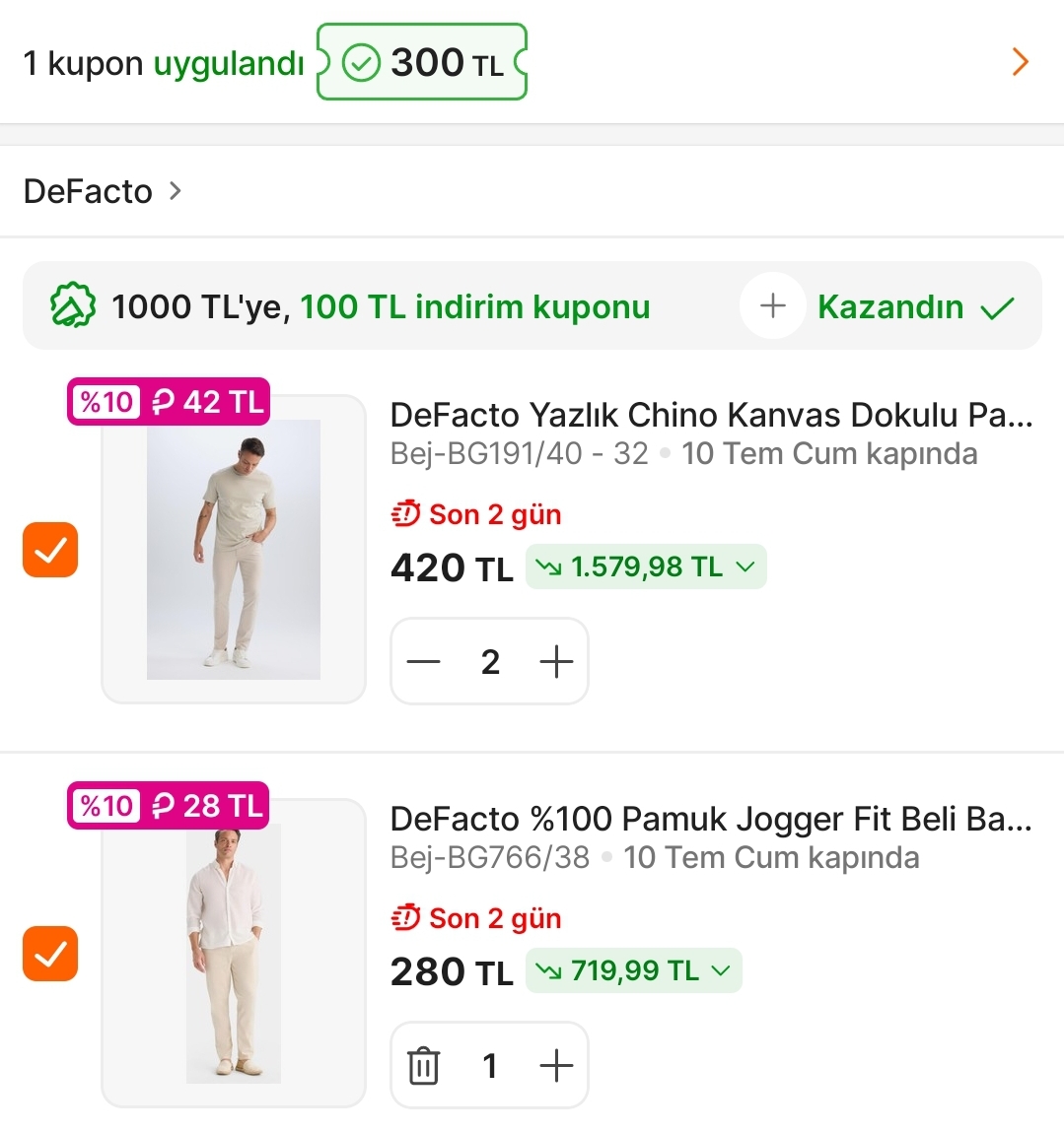 Defacto pantolonlar 189 TL koşunn - Görsel 1