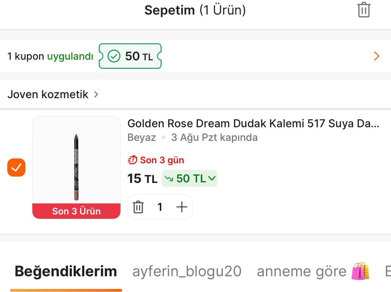 Alt limitsiz 50 TL Ruj indirim kodu geldii - Görsel 1