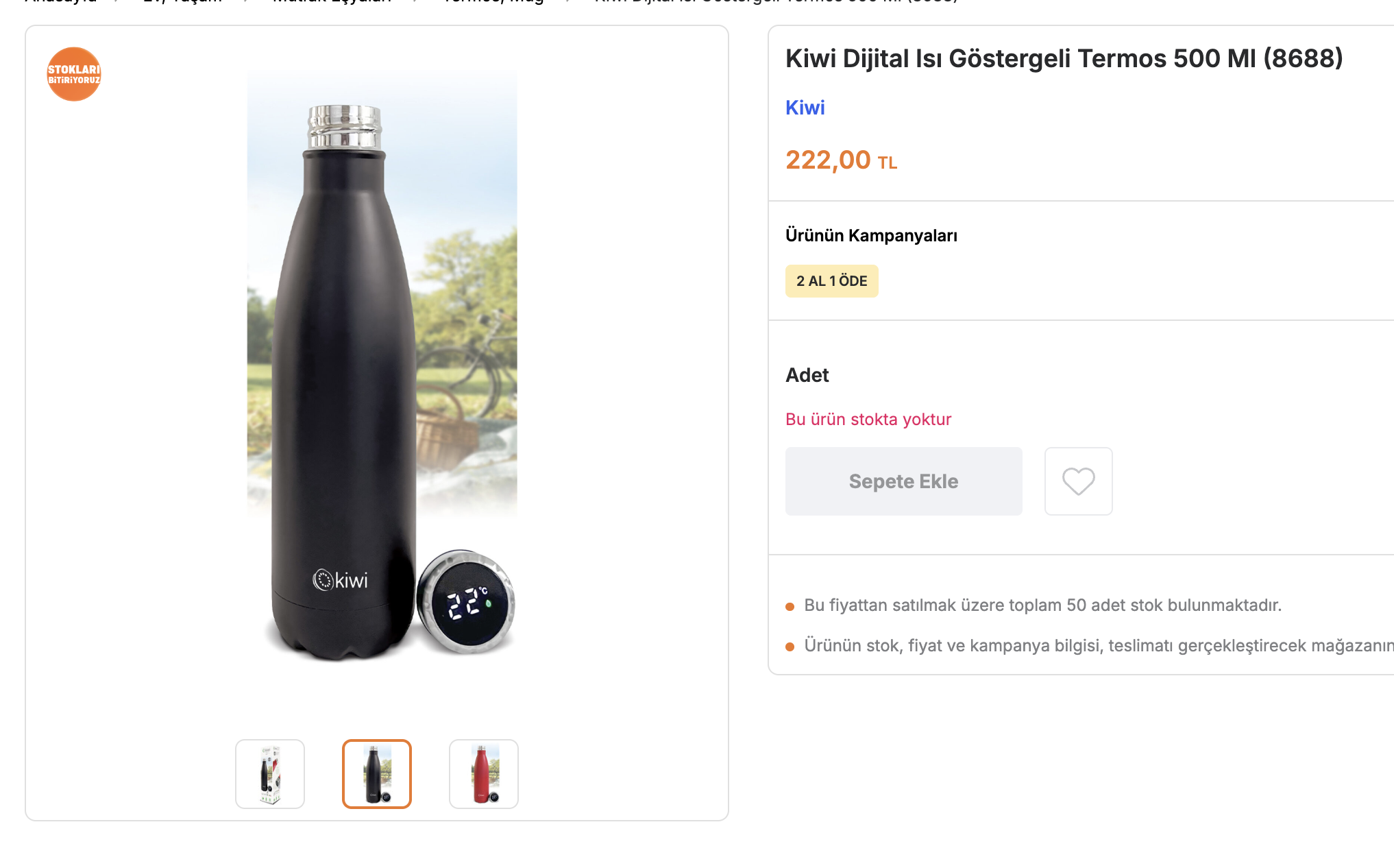 Kiwi Dijital Isı Göstergeli Termos 500 Ml  222TL  2Al 1öde - Görsel 1