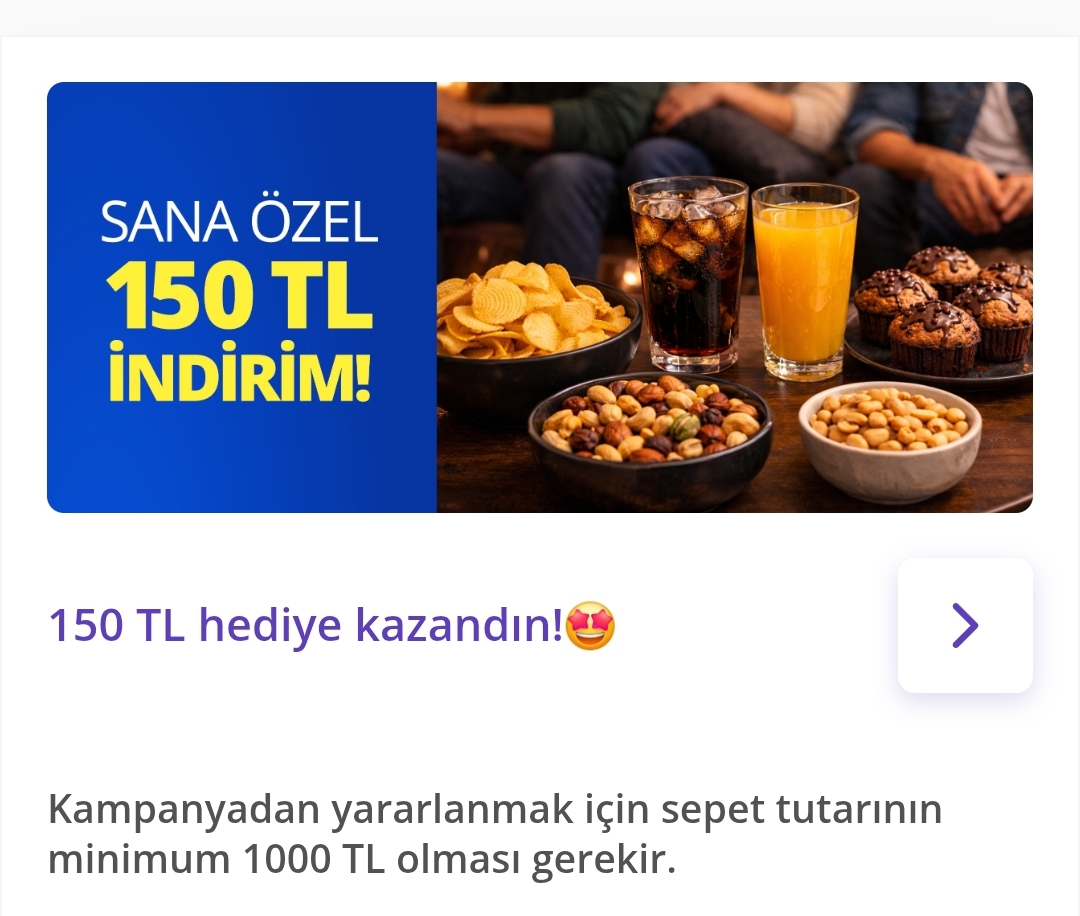 GetirMarket 1.000/150 TL indirim kodu - Görsel 2