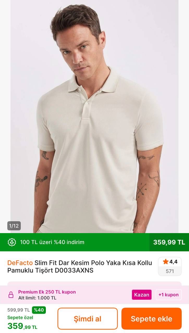 🔥Defacto Slim Fit T-Shirt ✅359TL
