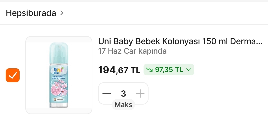 Unibaby bebek kolonyaları 65 TL - Görsel 1