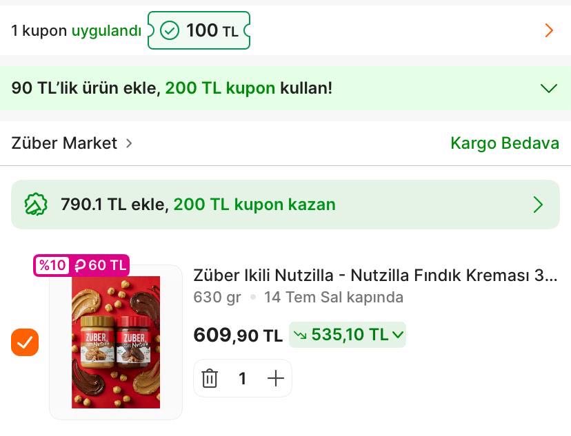 🔥Hepsiburada 100TL İndirim Kodu Aktif 

🔑CUMANEŞESİ Kodu Binlerce Üründe 700/100TL İndirim Yapıyor / Sınırlı Sayıda Kod Kullanılmıyorsa Tükenmiştir
🚨Züber İkili Nutzilla Fındık Kreması Ve Kakaolu Fındık Kreması 315Gr CUMANEŞESİ Kodu İle 609TL