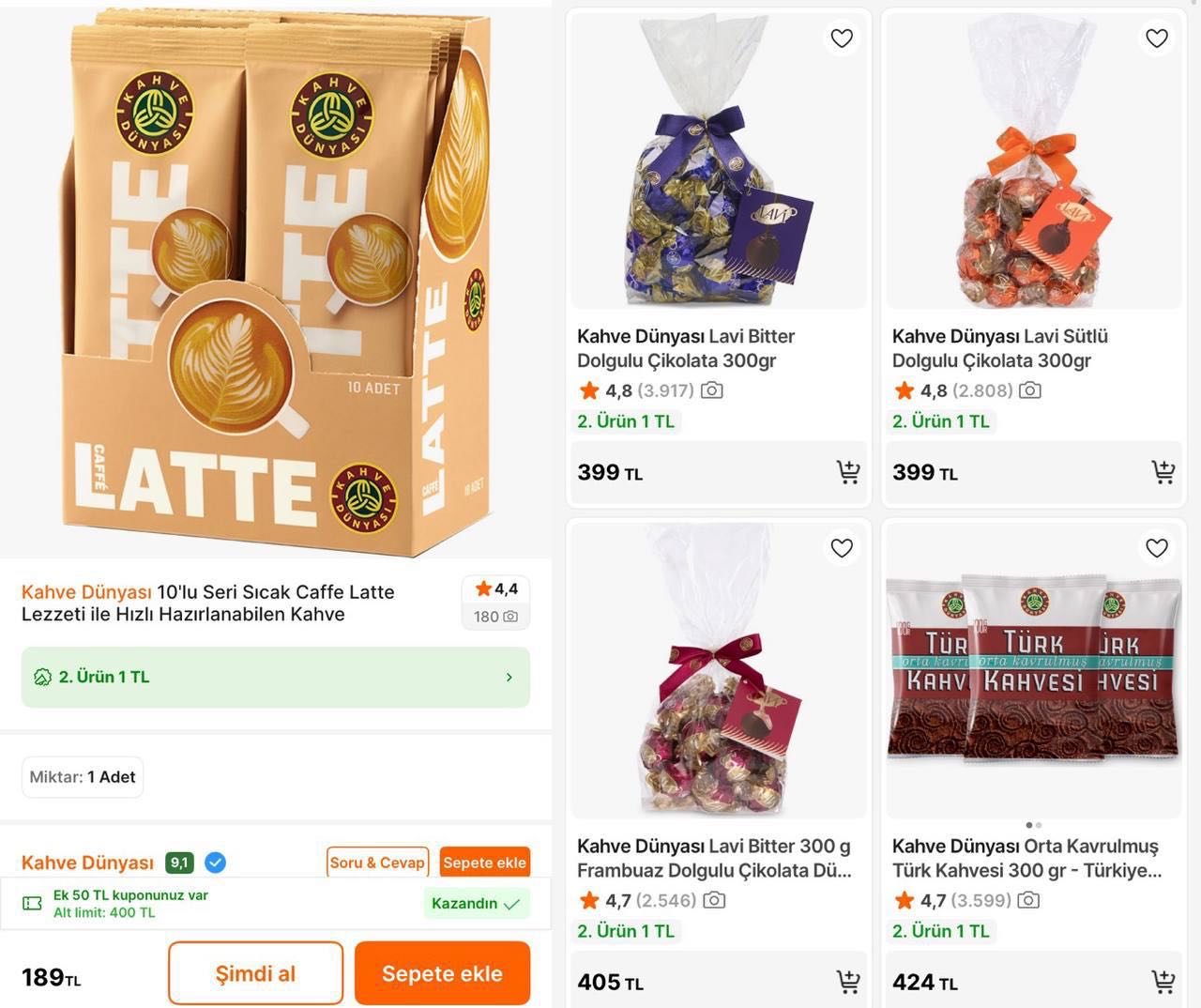 🔥Kahve Dünyası 10'lu Seri Sıcak Caffe Latte

✅189TL - 2’li Alımda 2. Ürün 1TL İle Tanesi 95TL’ye Geliyor