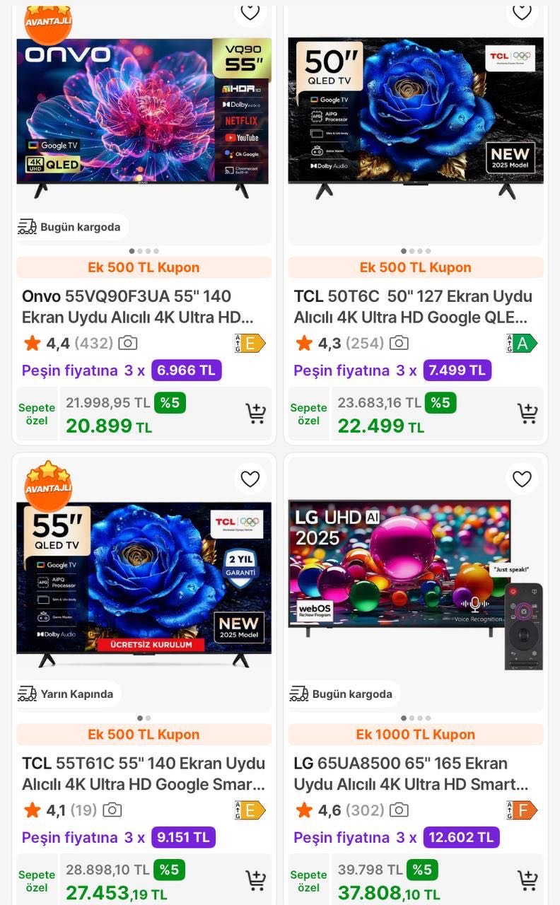 🔥Onvo 140 Ekran 4K Ultra HD Google Smart Qled Tv 

✅Sepet İndirimi + Ürünün Altındaki 500TL Kupon İle 20.399TL - Görsel 1