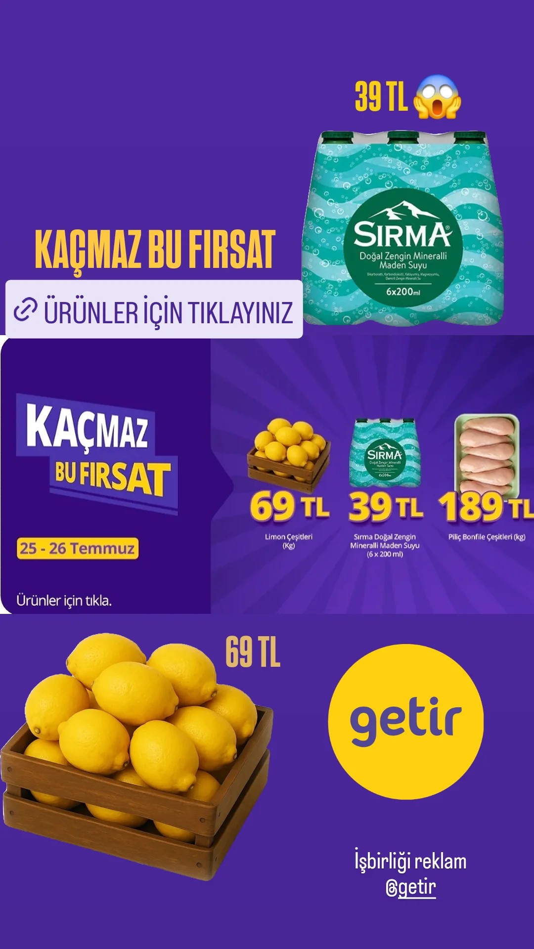 Getir'de 6'lı soda 39 TL
