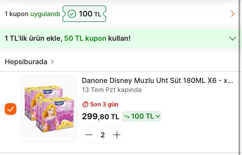 🔥 Danone Disney Muzlu Uht Süt 180ML X6 - x 2 Adet

💰 2 Adet Alımda 100₺ Kuponla Adedi 149₺ (180 Ml Süt 12₺)