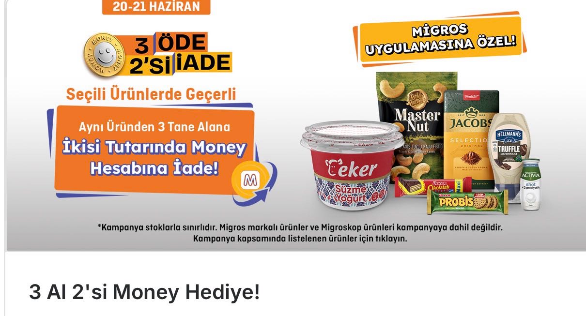Migros 3 al 2si money hediye - Görsel 1