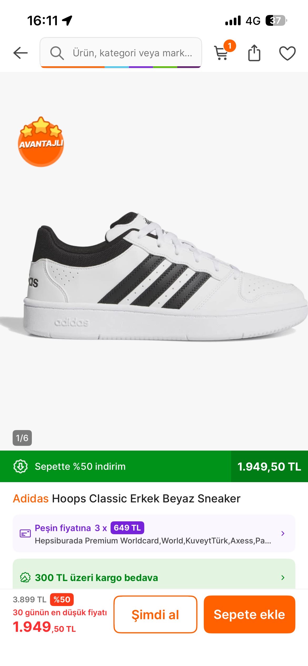 Adidas Hoops Classic Erkek Beyaz sneaker 1949 tl ye düştü
Mağazada %50 indirim var - Görsel 1