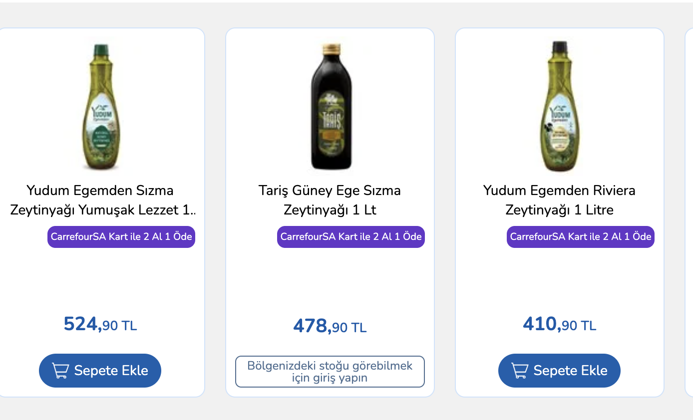 Carrefoursa: Seçili Zeytinyağı Ürünleri 1 alana 1 bedava