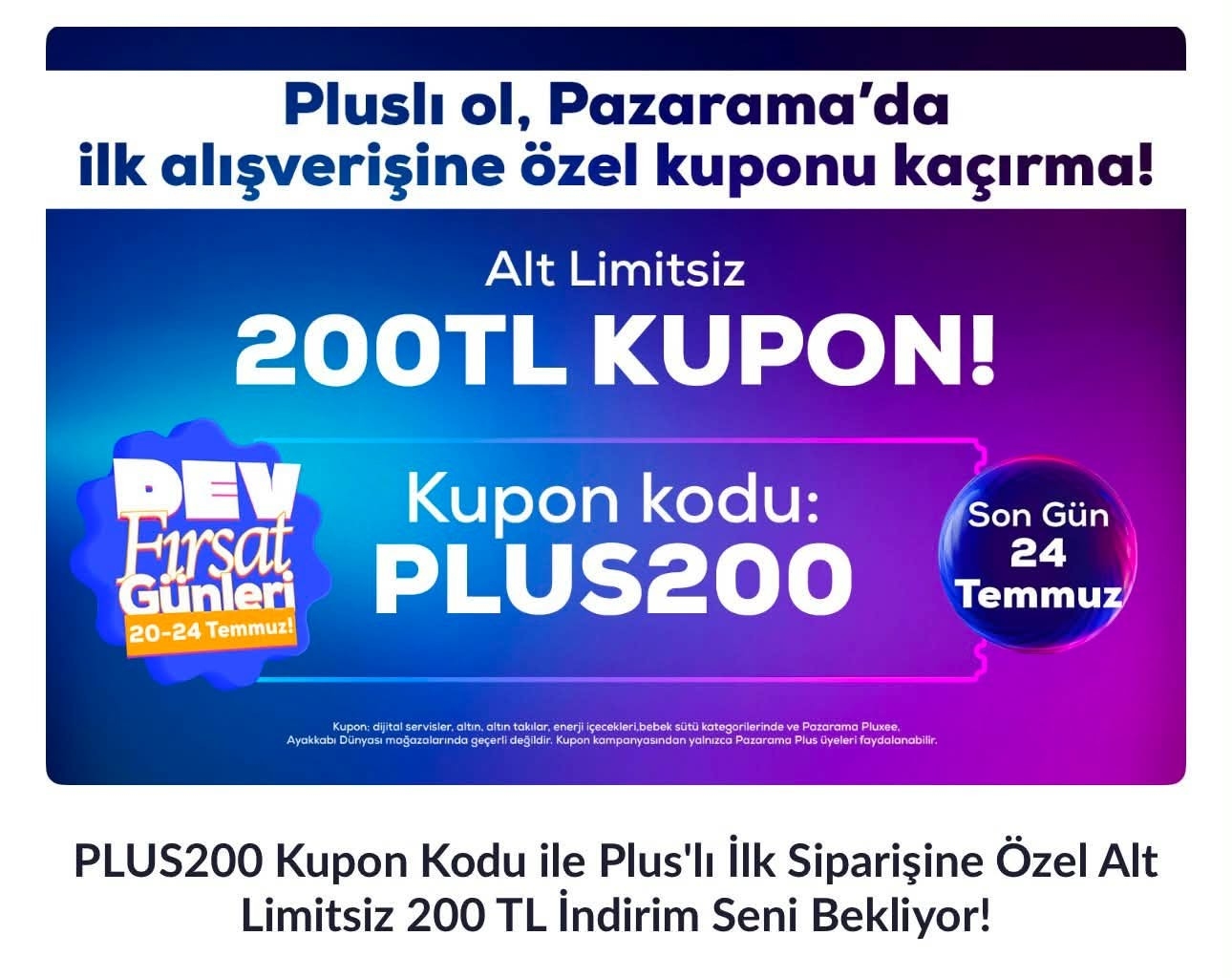 🔥 Pazarama Alt Limitsiz 200 TL İndirim Kodu