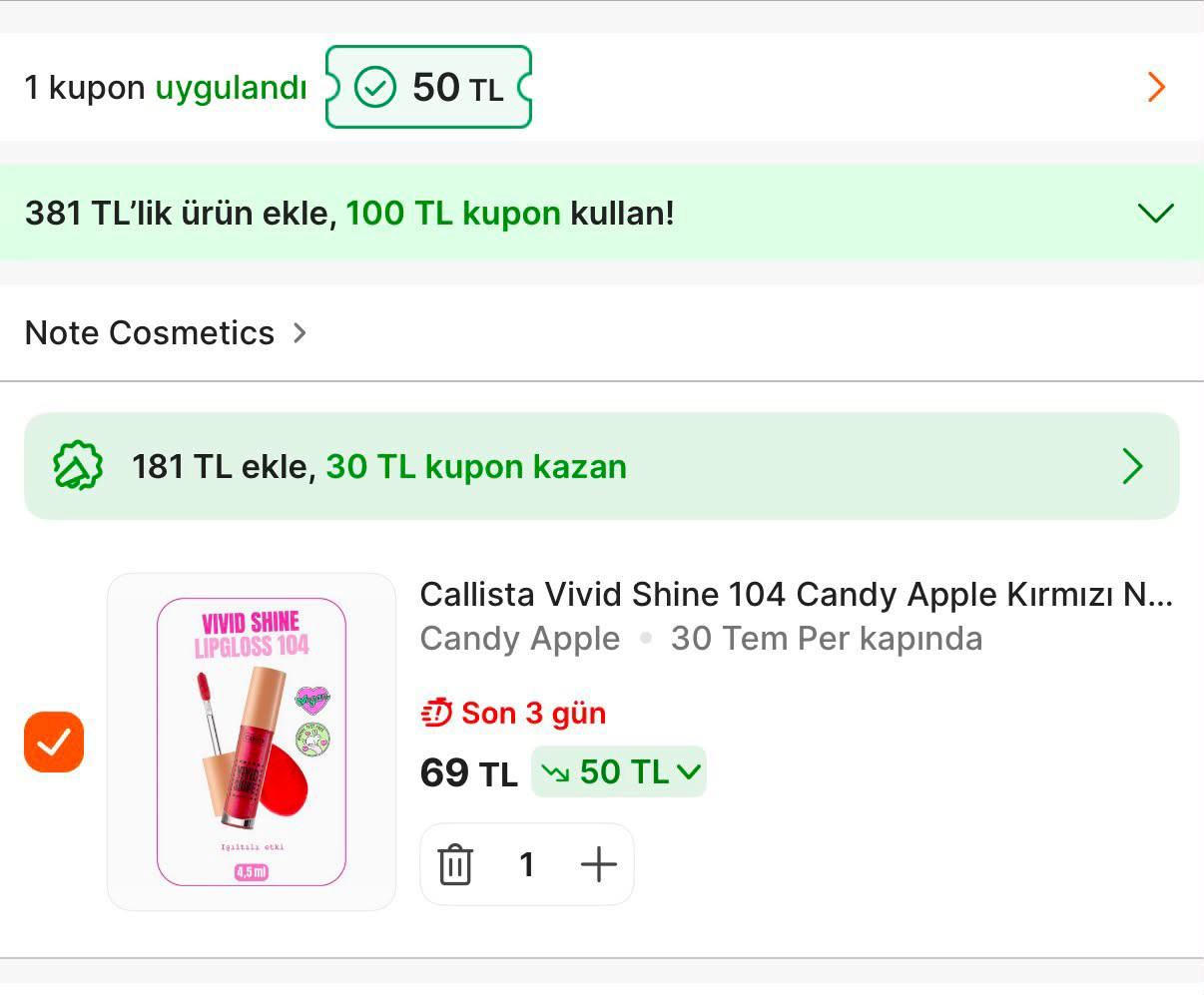Alt limitsiz 50 TL Ruj indirim kodu geldii - Görsel 3