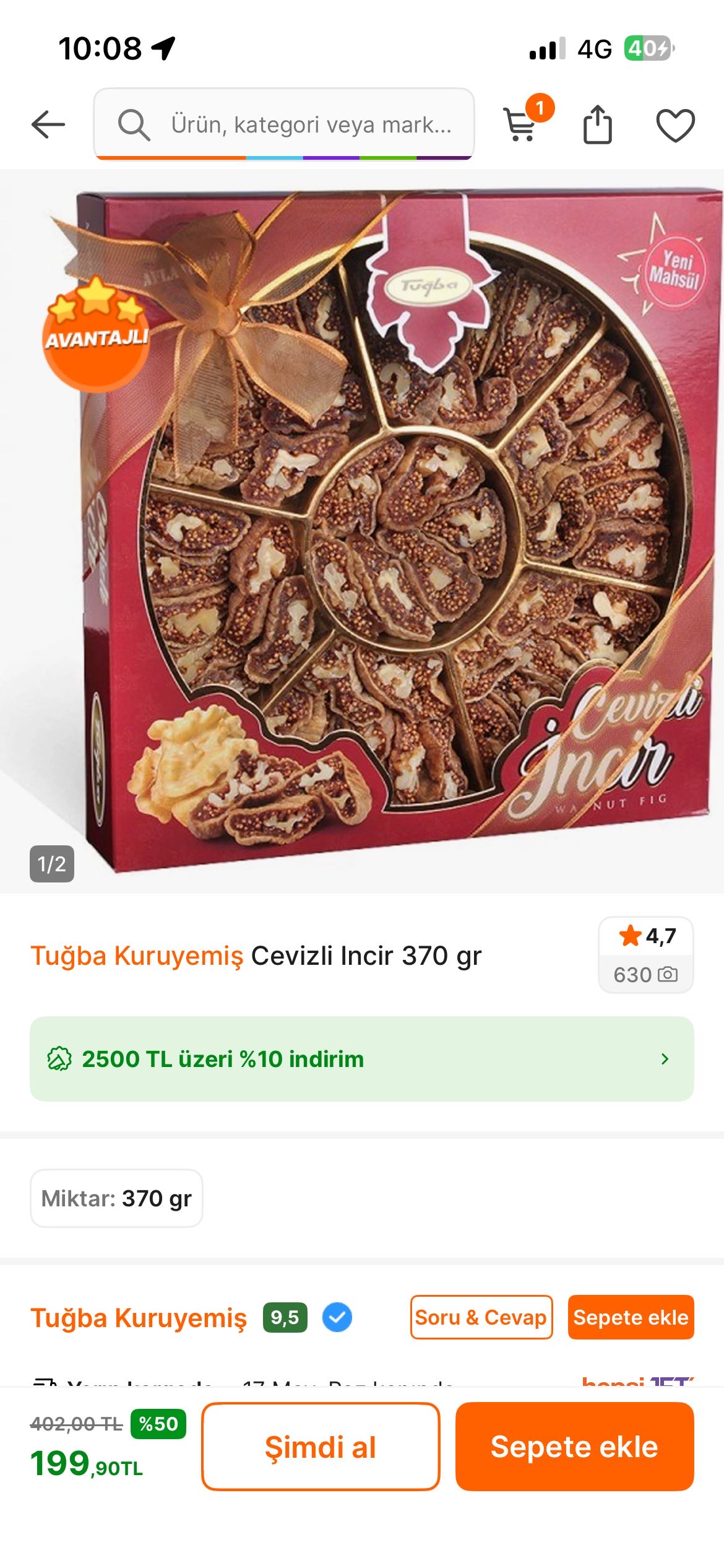 Kooş Tuğba kuruyemiş 370 gr cevizli incir fiyatı düştü 199 tl 🥳 - Görsel 1