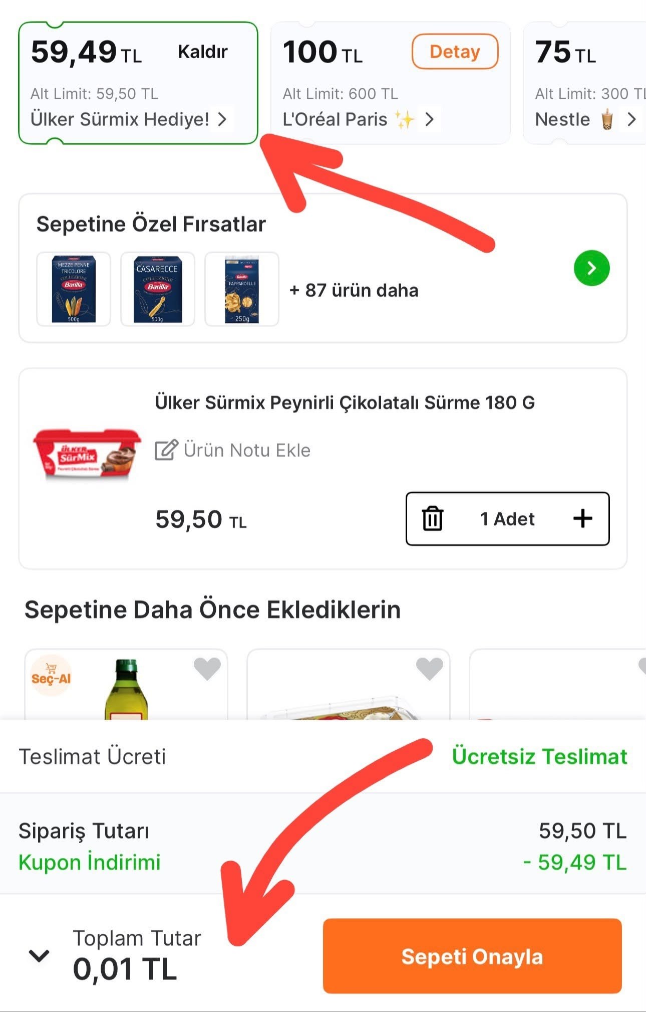 Migros BEDAVA peynirli çikolatali sürme fırsatı Kod: SURMİX