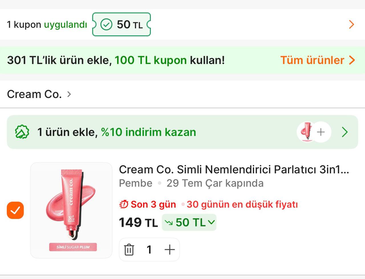 Alt limitsiz 50 TL Ruj indirim kodu geldii
