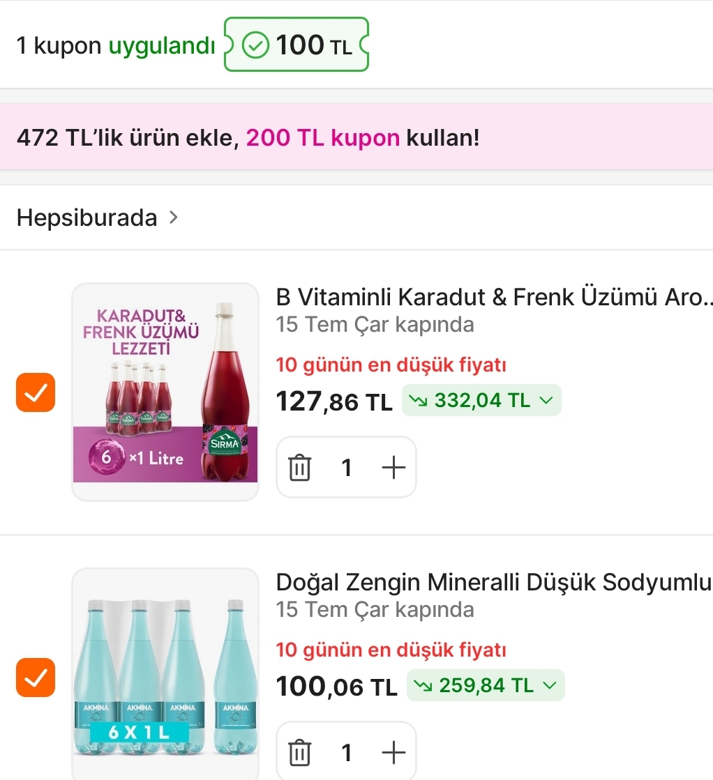 Sırma,Hayat,Akmina 300/100 kupon ile 6 Litre Maden suyu 100 TL - Görsel 1