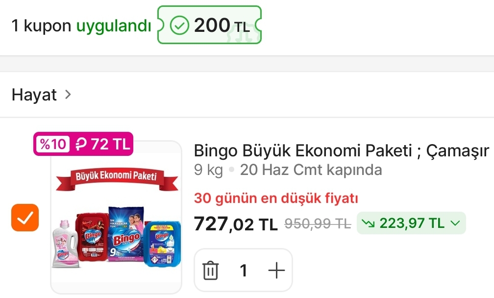 Bingo Büyük Ekonomi Paketi sepette 655 TL - Görsel 1