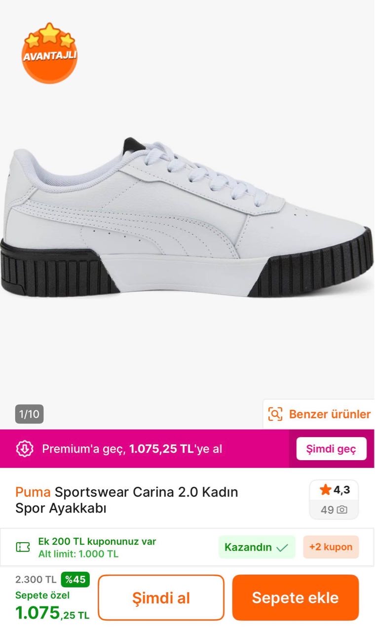 Puma Sportswear Carina Kadın Spor Ayakkabı CHPPN200 Kodu İle 875TL - Görsel 1