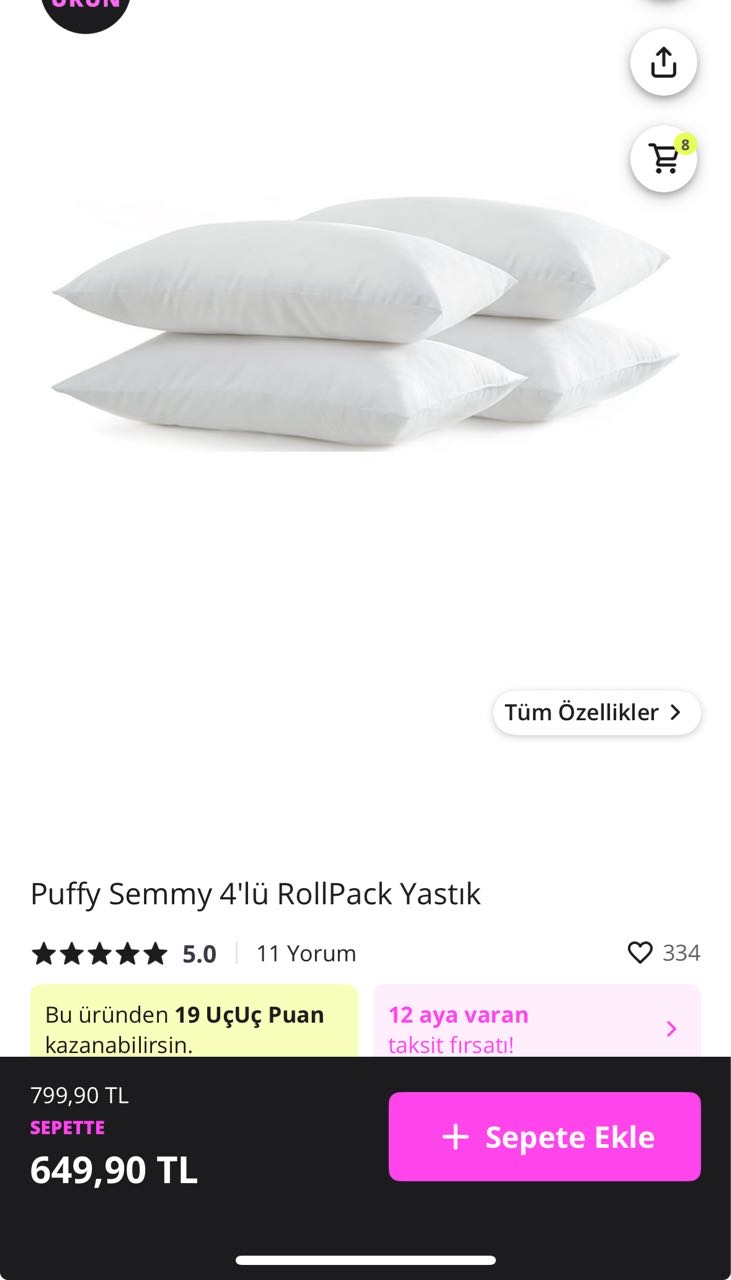 Puffy Semmy 4’lü Roll Pack Yastık

 Ürün Altındaki 120TL Kupon İle 529TL - Kargo Ücretsiz - Görsel 1