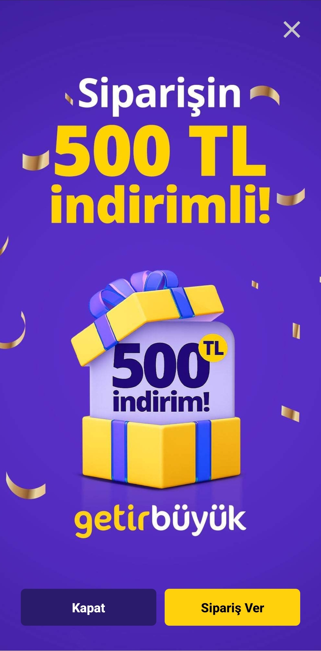 GetirBüyük 500 TL kupon tanımlamış (Hesap kontrol)