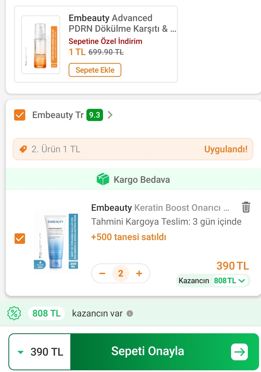 Embeauty 3 kozmetik ürün 390 TL