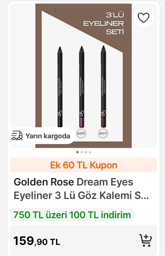 Golden rose 3 adet eyeliner göz kalemi 159 TL, Lipgloss 149 TL - Görsel 1