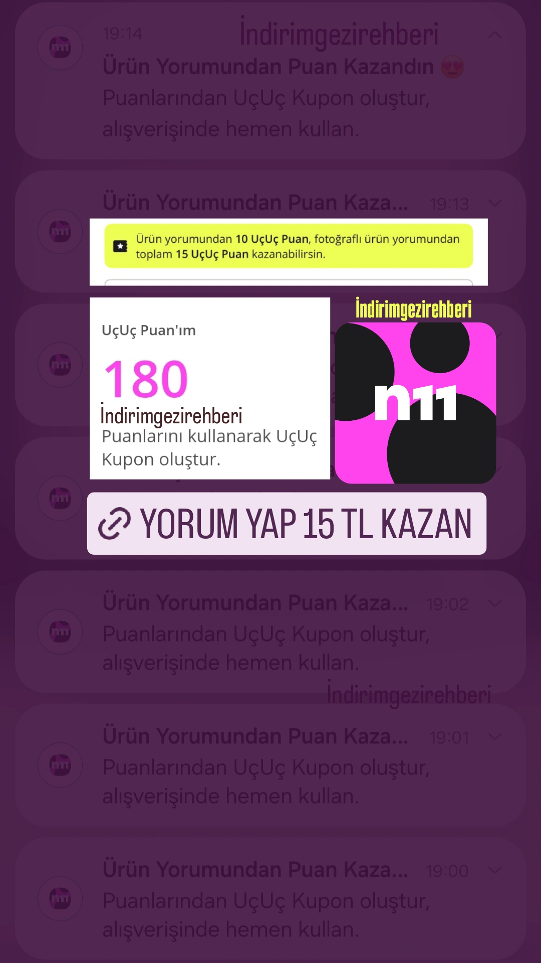 N11 siparişindeki ürünleri değerlendir 15 TL (UçUç puan) kazan (2024 dahil)