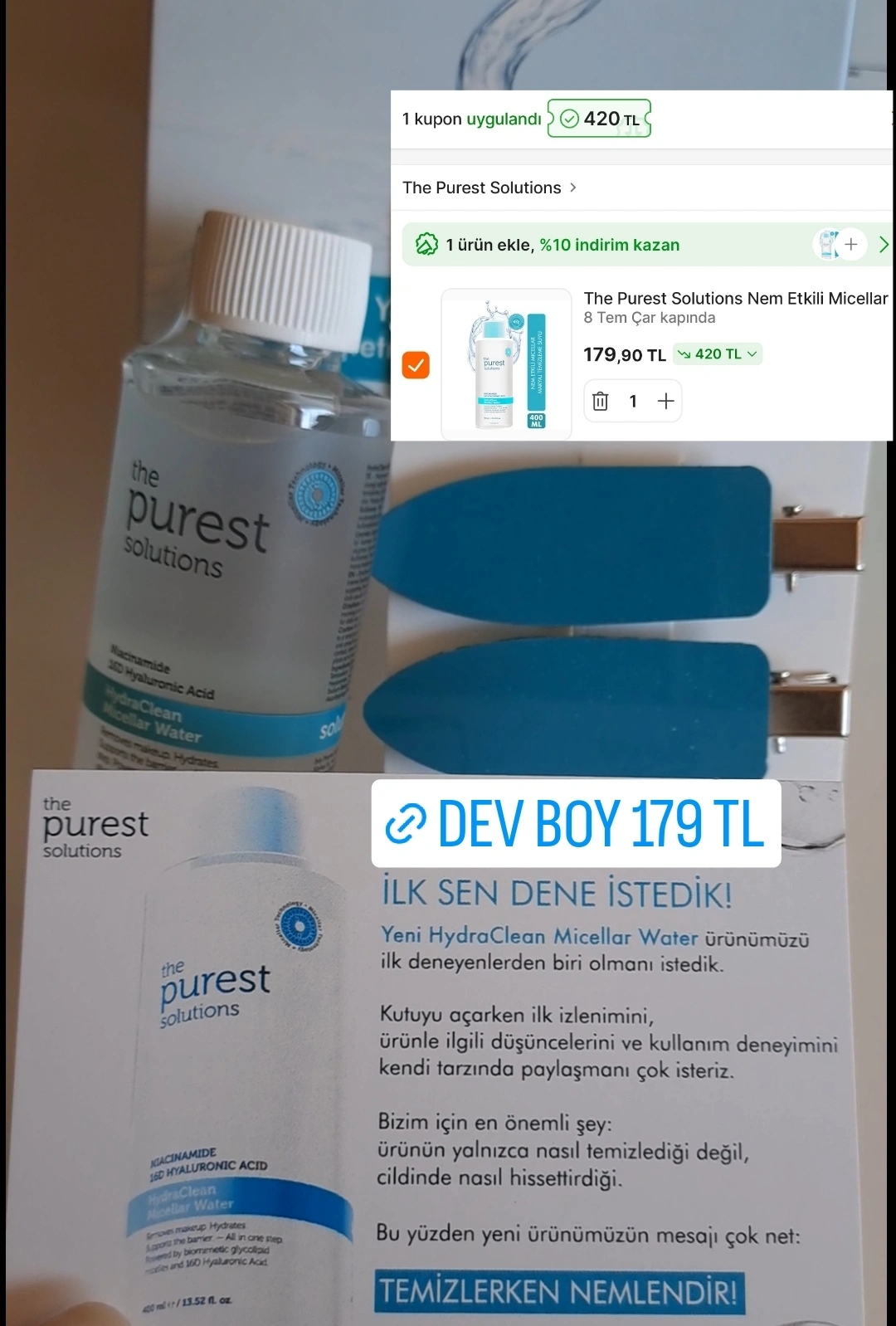 The purest Dev boy nemlendirici etkili micellar su sepette 179 TL - Görsel 1