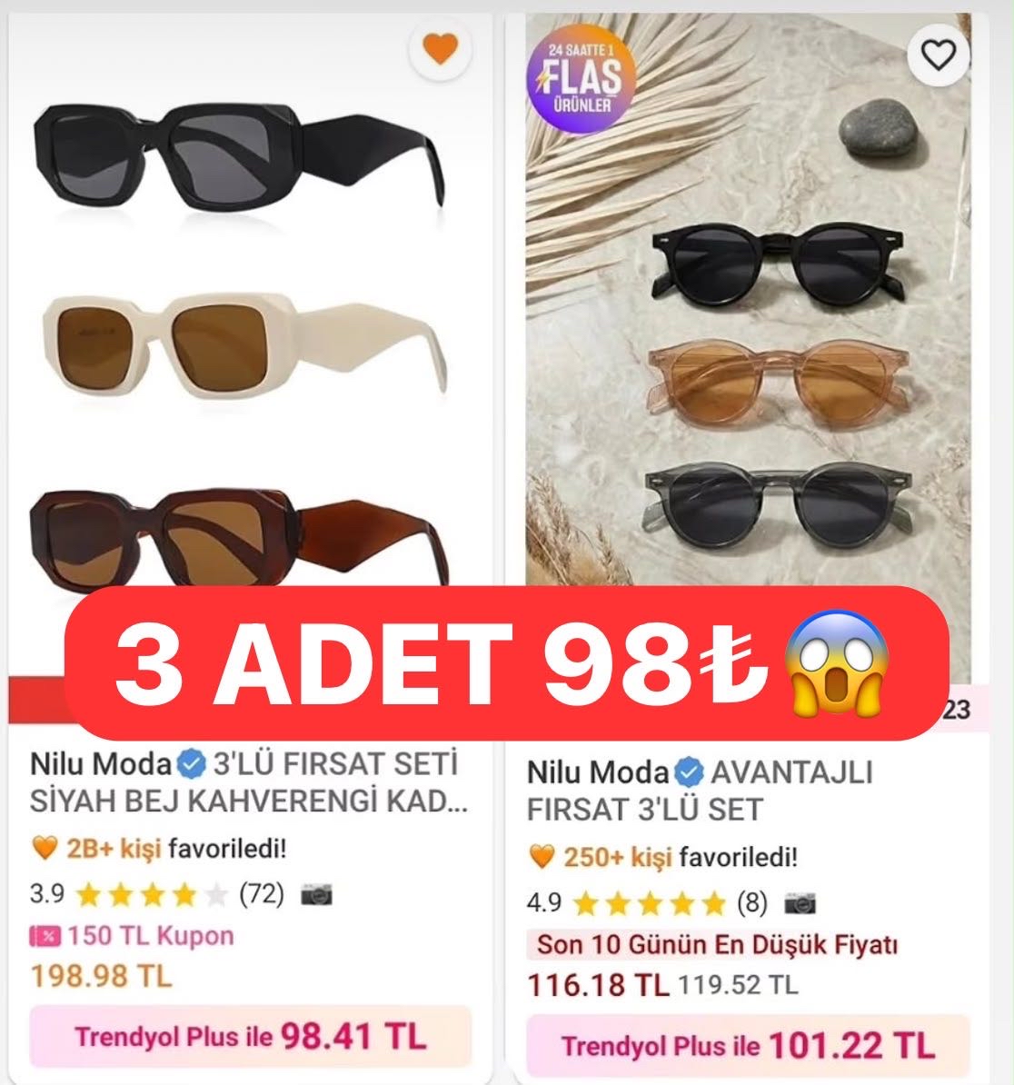 🔥 3 adet gözlük 98TL arkadaşlar! 🚨