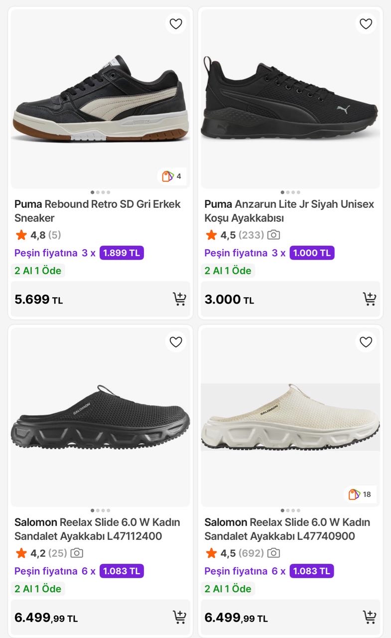 Spor ayakkabılar 2 al 1 öde