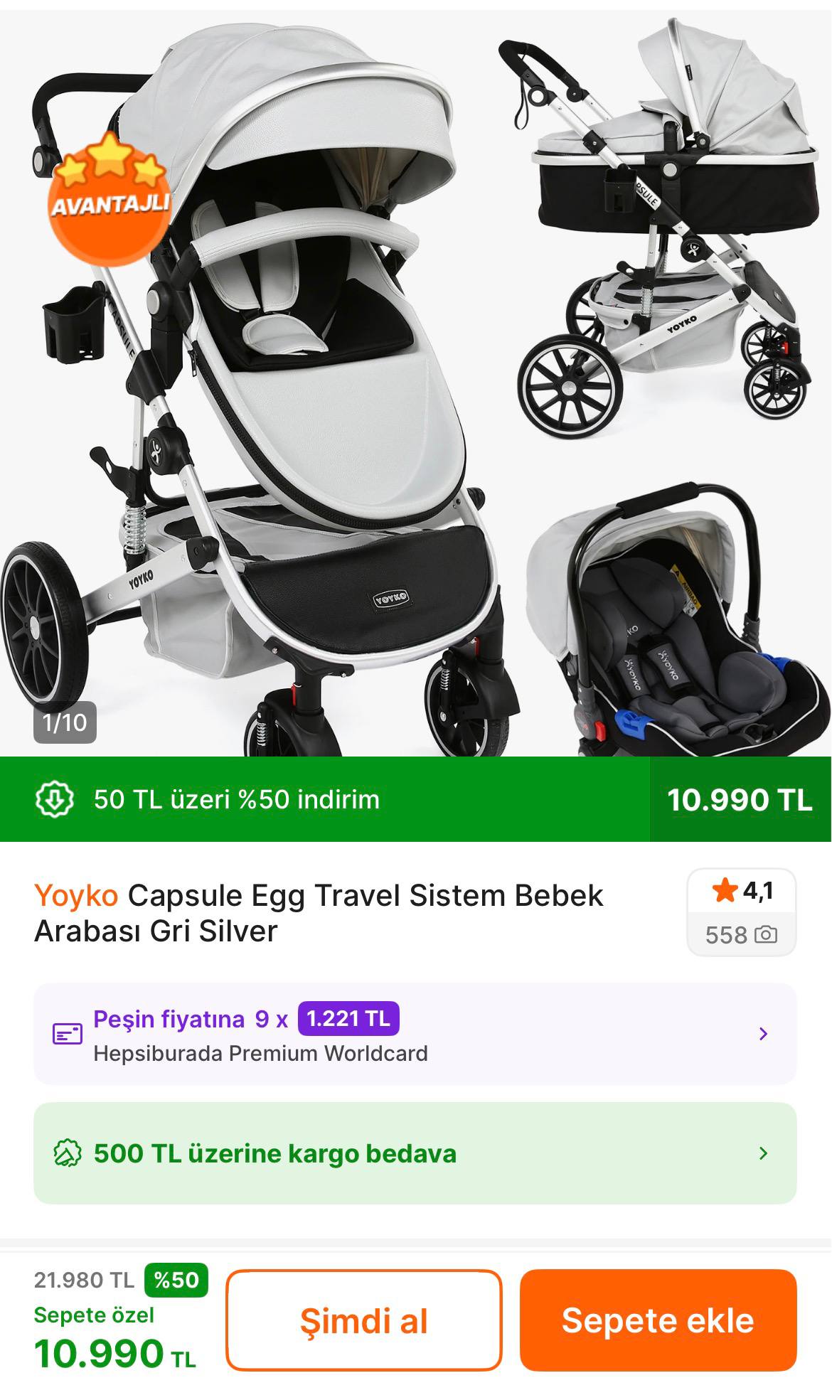 Yoyko Capsule Egg Travel Sistem Bebek Arabası 10.990TL