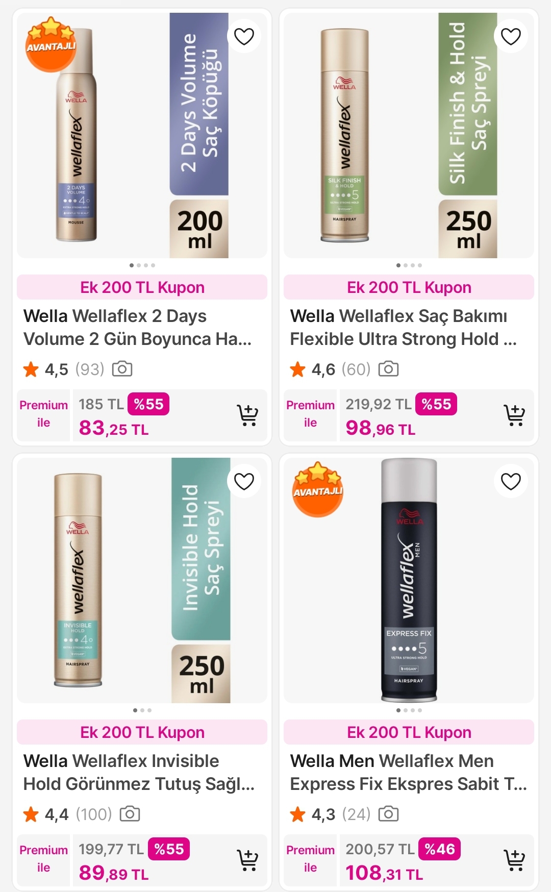 Wella saç köpüğü/saç spreyi 83 TL