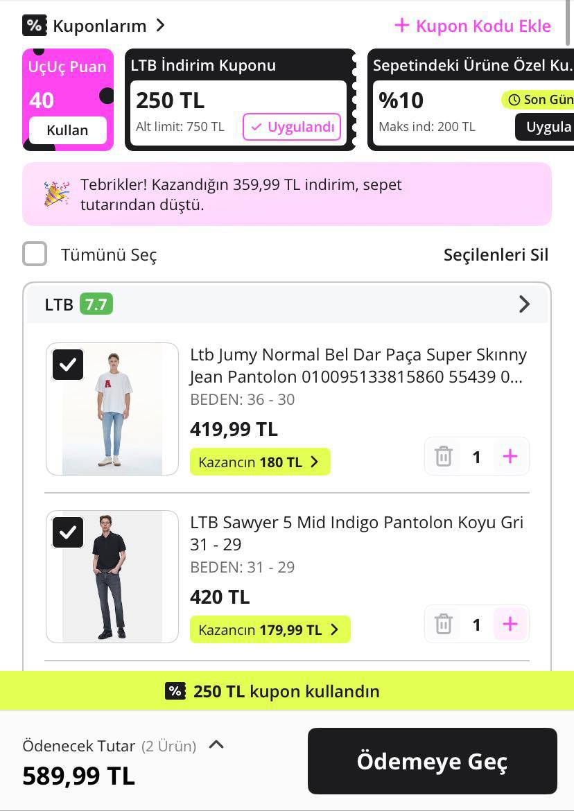 Linkteki Ltb Ürünlerinin Altında 750/250TL İndirim Kuponu Var - Görsel 1