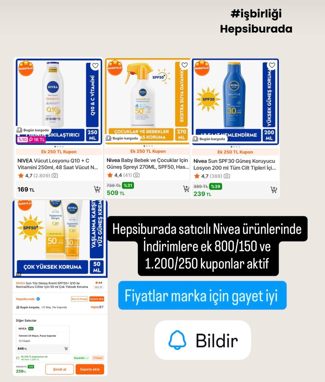 Hepsiburada satıcılı Nivea ürünlerinde indirimlere ek 800/150 ve 1.200/250 kuponlar aktif - Görsel 1