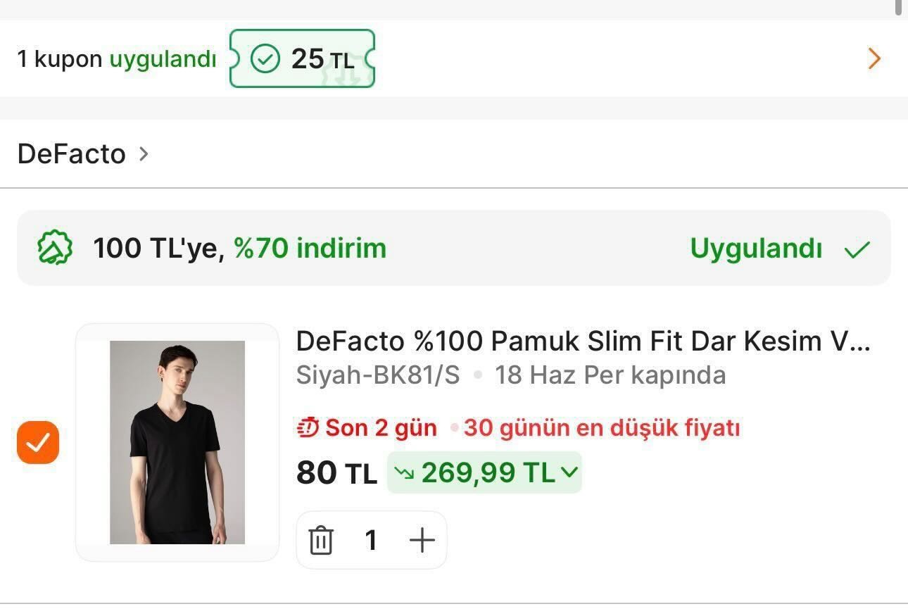 Koşş Defacto tshirtler sepette 80 TL - Görsel 1