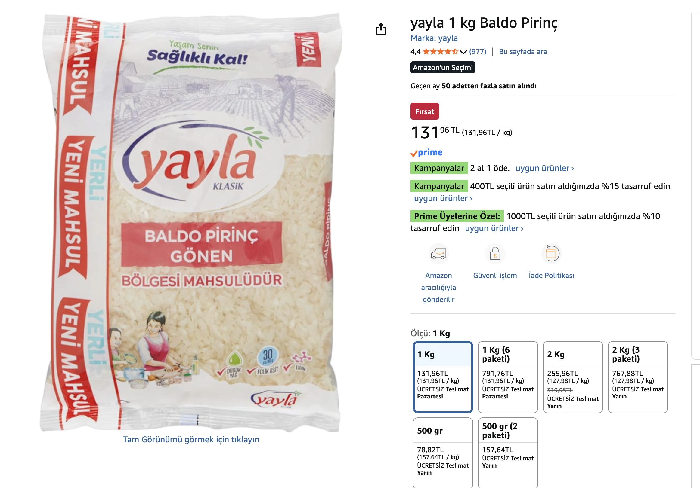 Yayla 1 kg Baldo Pirinç - 66 TL (2 adet alımda) - Görsel 2
