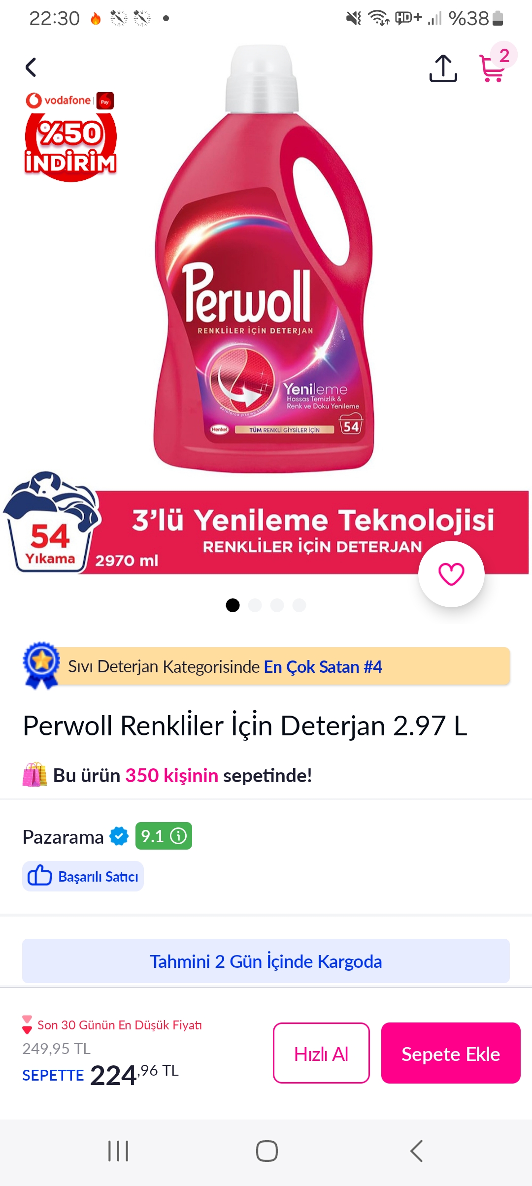 Perwoll Renkliler İçin Deterjan 2.97 L
225 TL 2 adet alıma sepette kuponla 185 TL adet