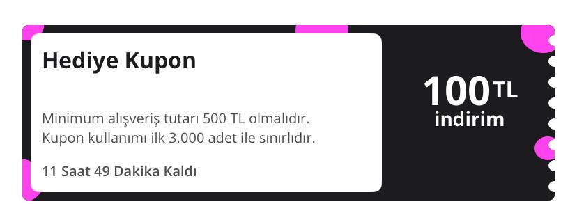 kupon100 Kodu ile Linkteki Ürünlerde 500TL ve Üzeri Alışverişe 100TL İndirim - Görsel 1