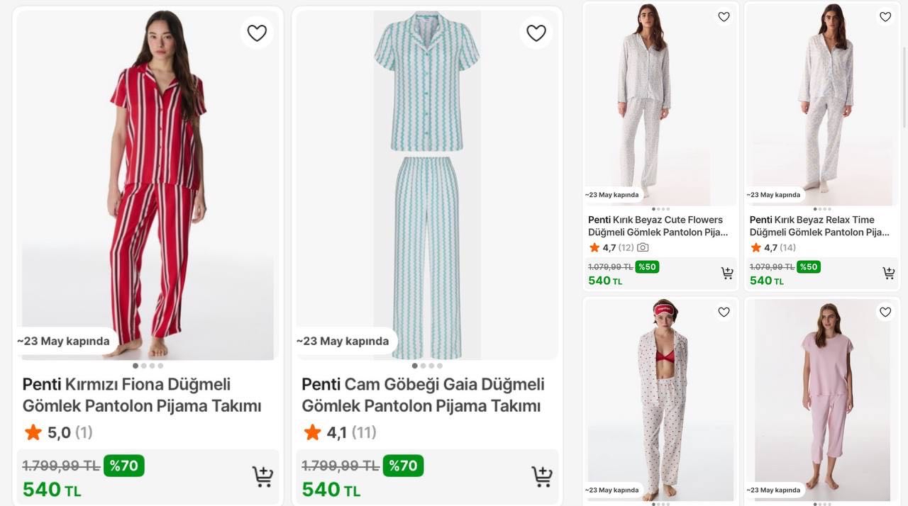 Penti pijamalar 540 tl ye düştü - Görsel 1
