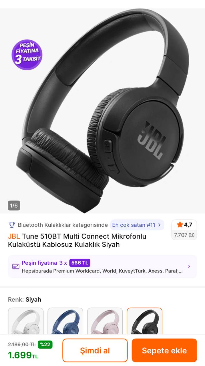 Jbl Tune Multi Connect Mikrofonlu Kulaküstü Kulaksız 1.699TL - Piyasası 1.999TL+ - Görsel 1