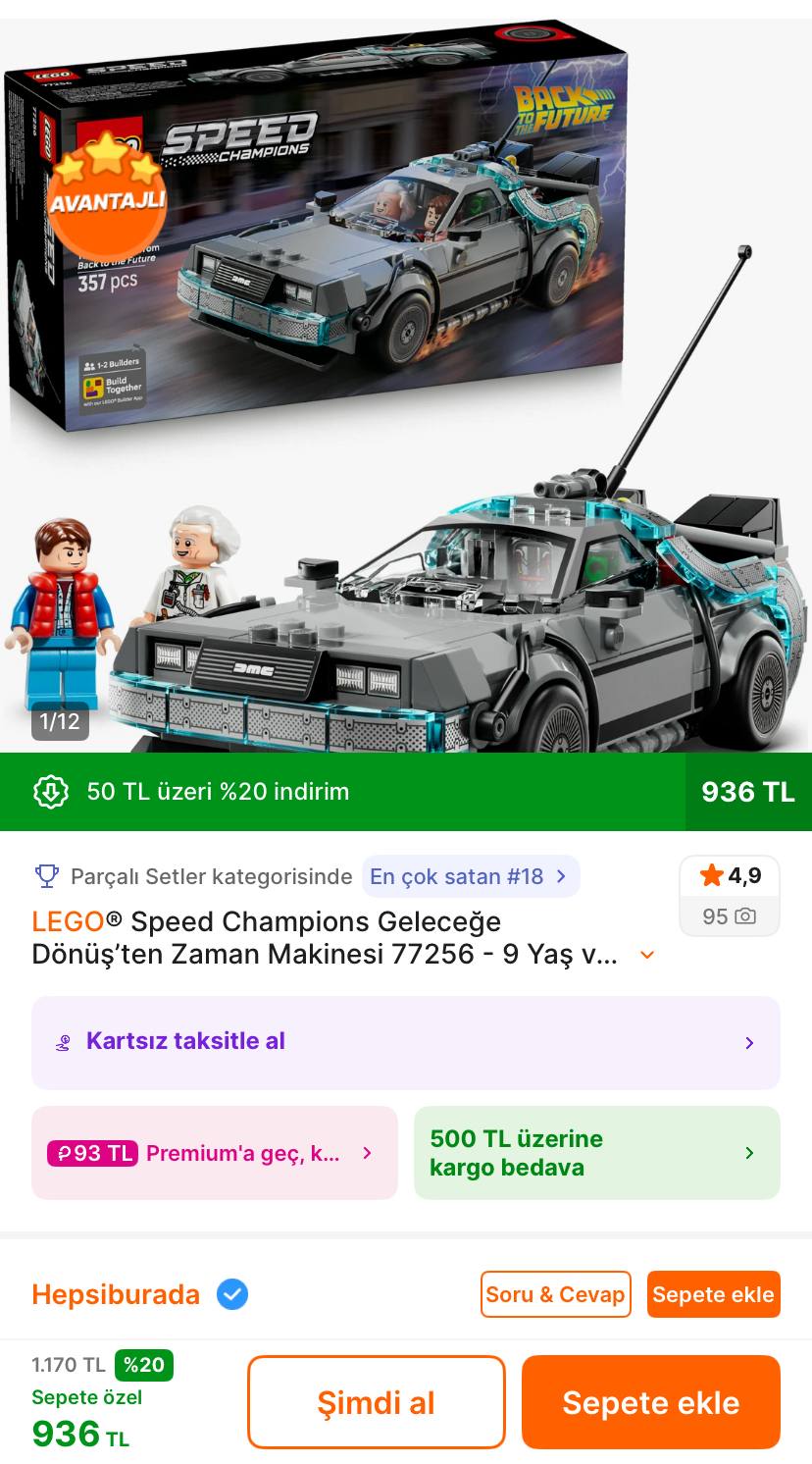 Lego Geleceğe Dönüşten Zaman Makinesi Yaratıcı Oyuncak Yapım Seti 936TL’ye Düştü - Görsel 1