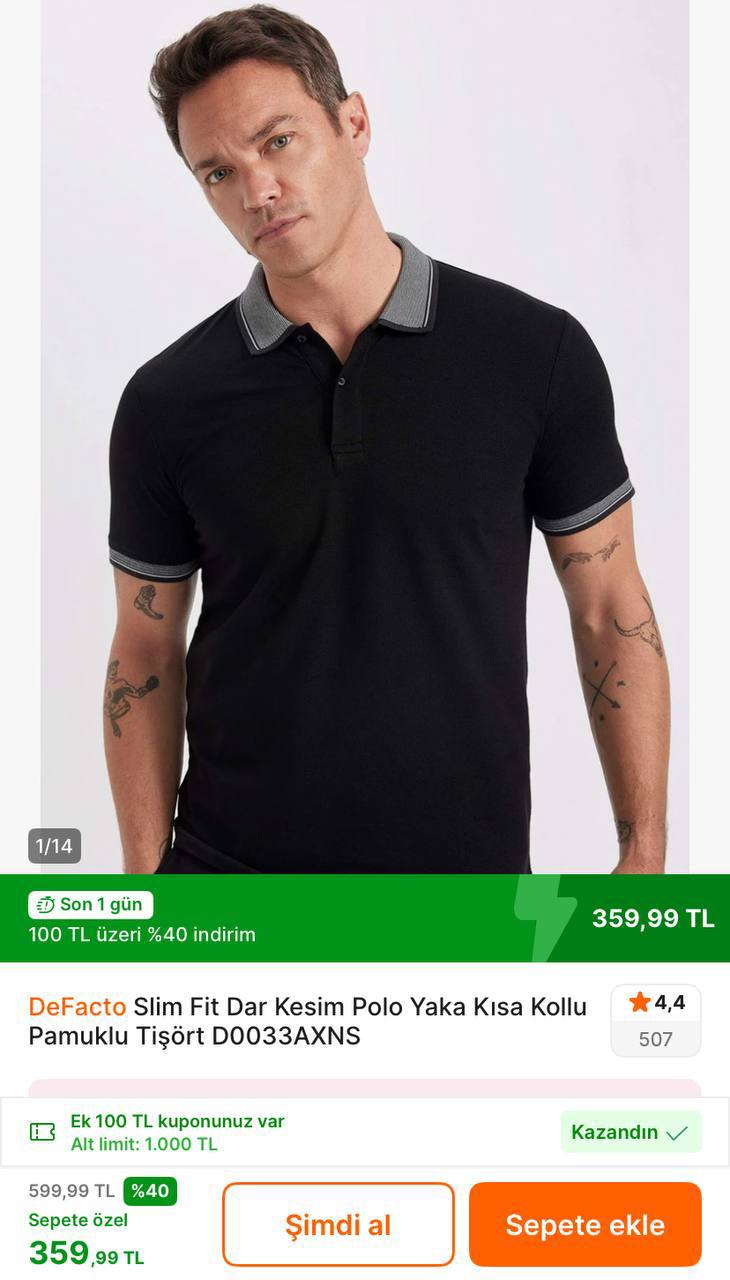 Defacto Polo Yaka T-Shirt 359TL’ye Düştü - Premium’a Özel 1000/250TL Ekstra İndirim Aktif - Görsel 1